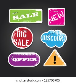 Vector colorful paper tags attached with staples - sale, new, big sale, discount, offer, exclamation sign