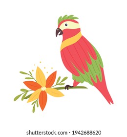 Vector colorful parrot sitting on a flower