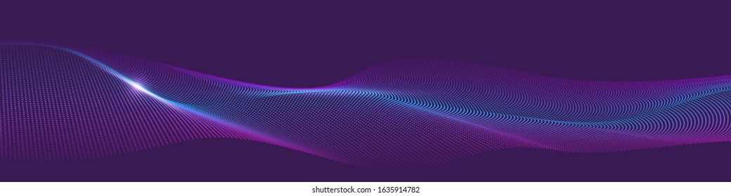 Vector colorful particle wave in blue and violet color on violet background