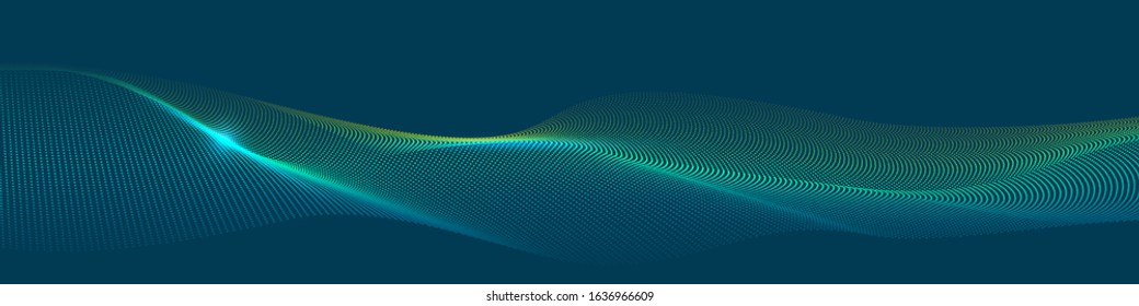 Vector colorful particle wave in blue and green color on cyan background