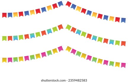 Vector colorful party triangles on isolated white background.