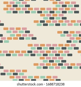 Vector Colorful Pastel Brick Wall seamless pattern background.