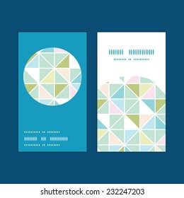Vector colorful pastel triangle texture vertical round frame pattern business cards set