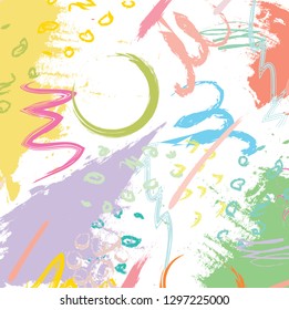 vector colorful pastels paint brush and strokes. Abstract colorful strokes, splash and hand drawn for poster, brochures, flyers, banner, wallpaper, poster. freehand composition . kids sketch drawing