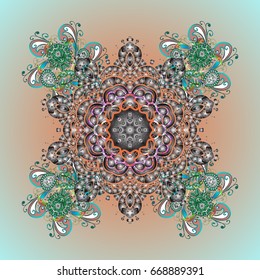 Vector colorful pattern with abstract hand drawn snowflakes design on a background. Hand painted pattern.