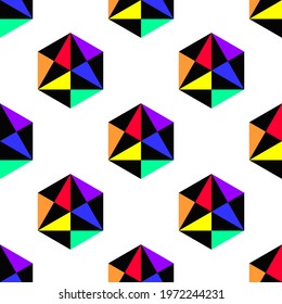 Vector colorful pattern with abstract hexagon on white background.