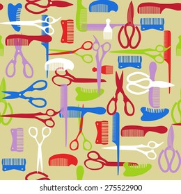 Vector  Colorful pattern of barber element. haircutting tool icons set of silhouette Barbershop objects 