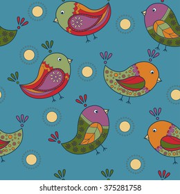 Vector colorful pattern with birds retro