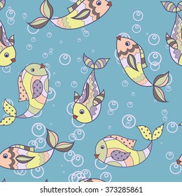 Vector colorful pattern with fish vintage