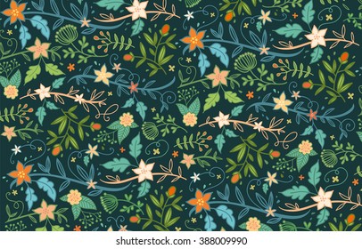 Vector colorful pattern with flowers, leaves, floral motives