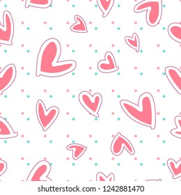 Vector colorful pattern of heart with white, pink and blue dot background