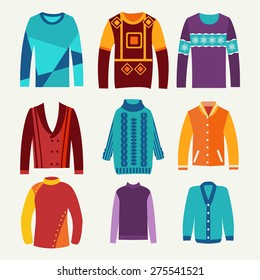 Vector  Colorful pattern  of men's knitted sweaters icon set - Illustration 