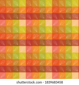 Vektorfarbiges Muster der Eichenblätter. Weiße Kontur auf buntem Hintergrund als Muster, Textur, Stoff, Tapete, Papier, Textil, Hintergrund, Ornament.