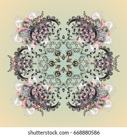 Vector colorful pattern on colors background. Winter background with snowflakes and dots.