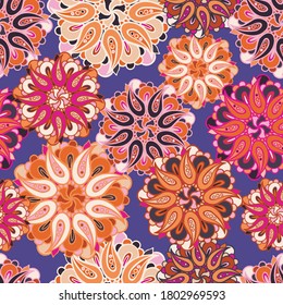 Vector colorful pattern colorful psychedelic design of lined abstract flowers