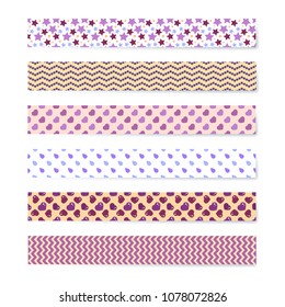 Vector colorful patterned masking tape set