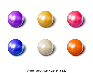 Vector Colorful Pearls Set, Dragee Candies, Photo Realistic Illustrations Collection Isolated on White Background.