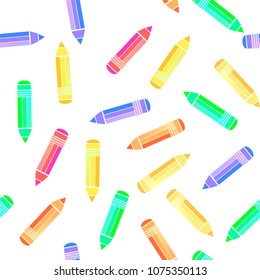 Vector Colorful Pencil Seamless Pattern Isolated on White Background