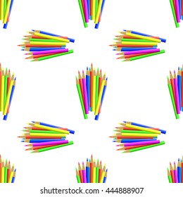 Vector Colorful Pencils Isolated on White Background. Colored Pencils Seamless Pattern