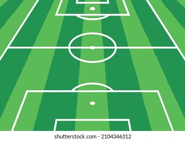 Vector colorful perspective grass soccer field background with green stripes and white lines. Football illustration.