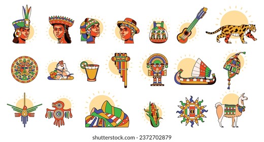 Vektorfarbige Peru-Symbole Set-Illustration einzeln