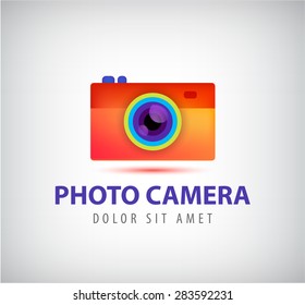 Vector colorful photo camera logo, icon isolated
