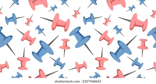 Vector Colorful Pin needles. Seamless Pattern Isolated on White Background. Office or School Supplies Texture. Perfect for office or school themes, wrapping paper, poster and banner, textile