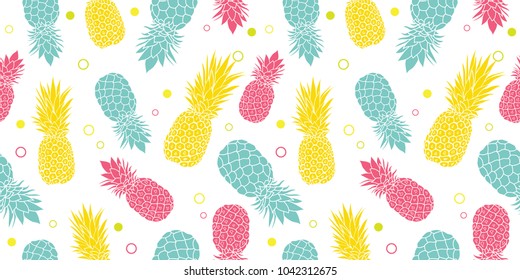 Vector colorful pineapples summer tropical seamless pattern background. Great as a textile print, party invitation or packaging.