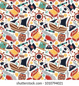 vector colorful pirates set seamless pattern repetition isolated in white background