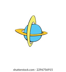 Vector colorful Planet, satellite, space object. Design element, icon, clip art on theme of cosmos, astronomy, UFO in Doodle flat style.