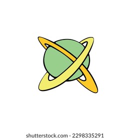 Vector colorful Planet, satellite, space object. Design element, icon, clip art on theme of cosmos, astronomy, UFO in Doodle flat style.