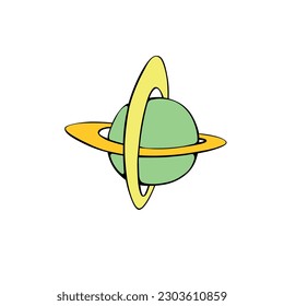 Vector colorful Planet, satellite, space object. Design element, icon, clip art on theme of cosmos, astronomy, UFO in Doodle flat style.