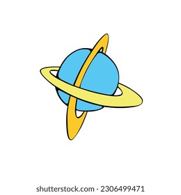 Vector colorful Planet, satellite, space object. Design element, icon, clip art on theme of cosmos, astronomy, UFO in Doodle flat style.