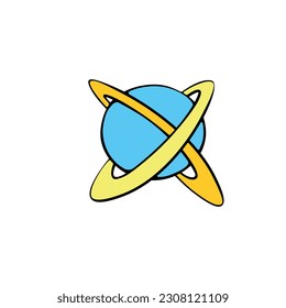 Vector colorful Planet, satellite, space object. Design element, icon, clip art on theme of cosmos, astronomy, UFO in Doodle flat style.