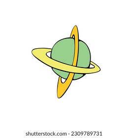 Vector colorful Planet, satellite, space object. Design element, icon, clip art on theme of cosmos, astronomy, UFO in Doodle flat style.