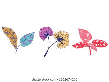 Vector colorful plant leaves are digital graphics of vibrant plant foliage created with vector-based software to add a dynamic and visually pleasing element to digital media. in white background 