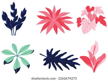 Vector colorful plant leaves are digital graphics of vibrant plant foliage created with vector-based software to add a dynamic and visually pleasing element to digital media. in white background 