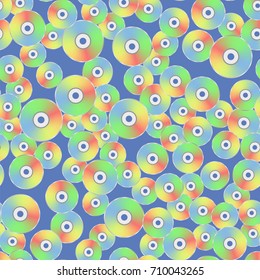 Vector Colorful Plastic Compact Disc Seamless Pattern Isolated on Blue Background