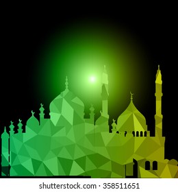 Vector of Colorful Polygonal Crystal Mosque /Ramadan Kareem Colorful Mosaic 