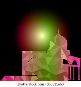 Vector of Colorful Polygonal Crystal Mosque /Ramadan Kareem Colorful Mosaic 