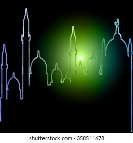 Vector of Colorful Polygonal Crystal Mosque /Ramadan Kareem Colorful Mosaic 