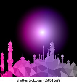 Vector of Colorful Polygonal Crystal Mosque /Ramadan Kareem Colorful Mosaic