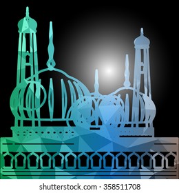 Vector of Colorful Polygonal Crystal Mosque /Ramadan Kareem Colorful Mosaic 