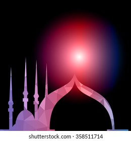 Vector of Colorful Polygonal Crystal Mosque /Ramadan Kareem Colorful Mosaic