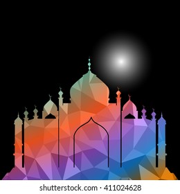 Vector of Colorful Polygonal Crystal Mosque /Ramadan Kareem Colorful Mosaic Mosque.