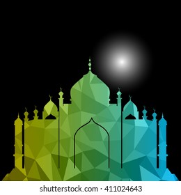 Vector of Colorful Polygonal Crystal Mosque /Ramadan Kareem Colorful Mosaic Mosque.