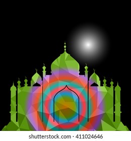 Vector of Colorful Polygonal Crystal Mosque /Ramadan Kareem Colorful Mosaic Mosque.