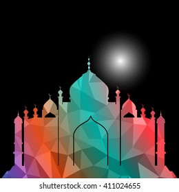 Vector of Colorful Polygonal Crystal Mosque /Ramadan Kareem Colorful Mosaic Mosque.