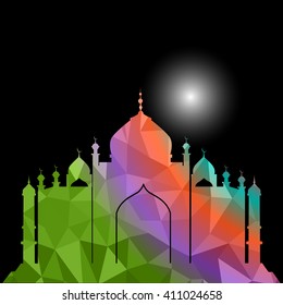 Vector of Colorful Polygonal Crystal Mosque /Ramadan Kareem Colorful Mosaic Mosque.
