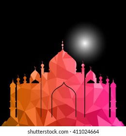 Vector of Colorful Polygonal Crystal Mosque /Ramadan Kareem Colorful Mosaic Mosque.